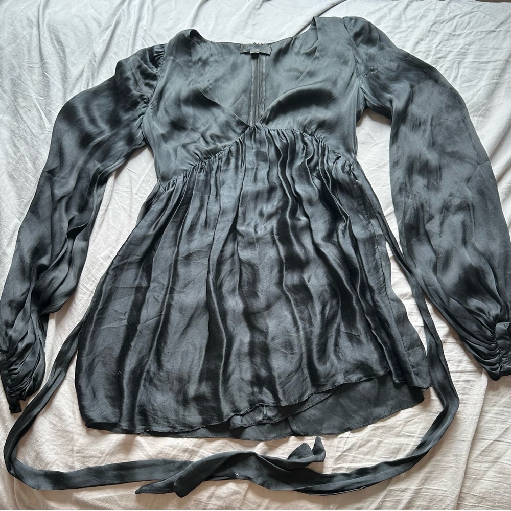 Jill Stuart Black Satin puff sleeve Top